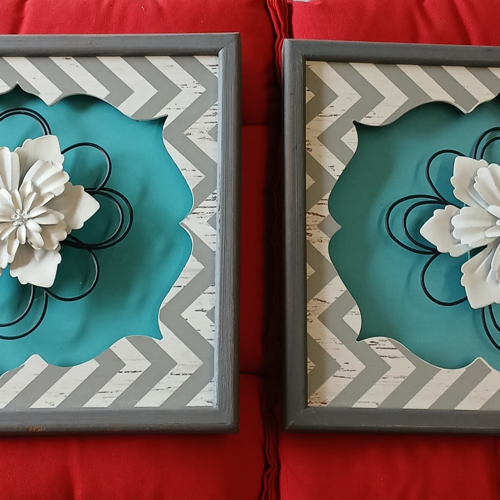 Hobby Lobby Teal and Gray Framed Wall Art Set.